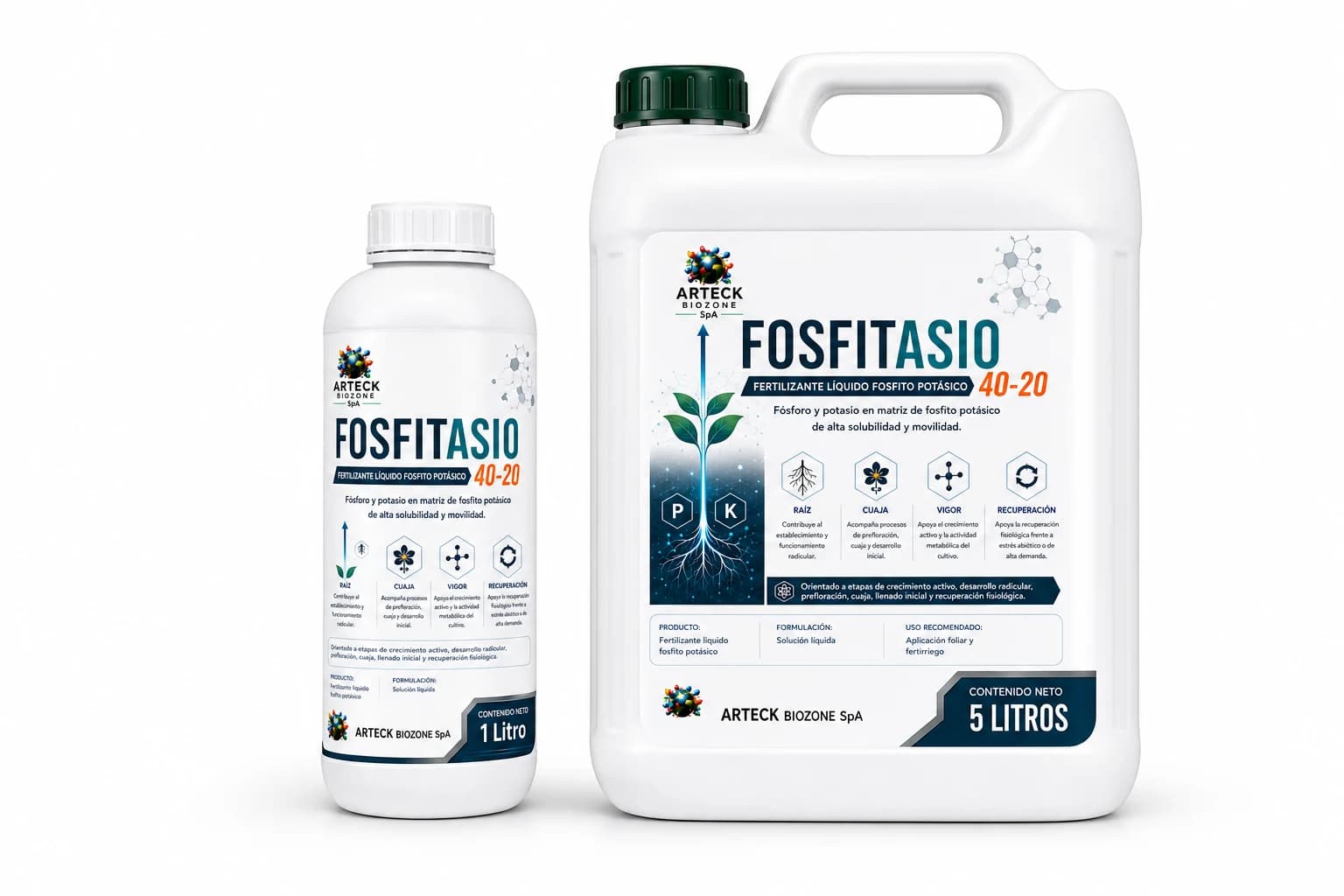 Fosfitasio 40-20 fertilizante líquido fosfito potásico en formatos de 1 litro y 5 litros